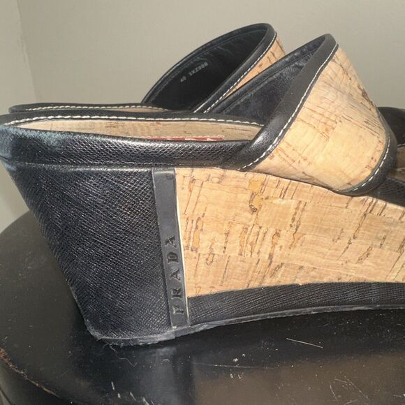 Authentic Women's Prada Logo Platform Slide Wedge Sandals Shoes Size 40EU/9.5 US - Picture 8 of 11